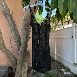 Love Haus Black Sheer Lace Lingerie Slip.